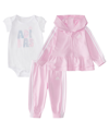 ADIDAS ORIGINALS BABY GIRLS FRENCH TERRY JACKET, BODYSUIT AND PANTS, 3 PIECE SET