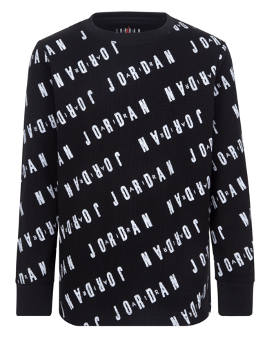 Jordan Big Boys Waffle All Over Print Long Sleeve Essentials T-shirt In Black