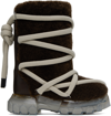 RICK OWENS BROWN LUNAR TRACTOR SHEARLING BOOTS