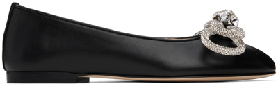 Mach & Mach Double Bow Crystal-embellished Satin Point-toe Flats In Black