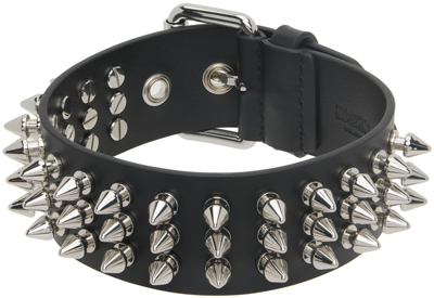 Moschino Black Spiked Leather Choker In A5555 Fantasy Black