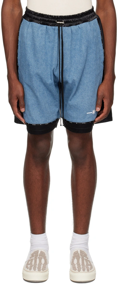 Amiri Satin-trimmed Denim Shorts In Light Indigo