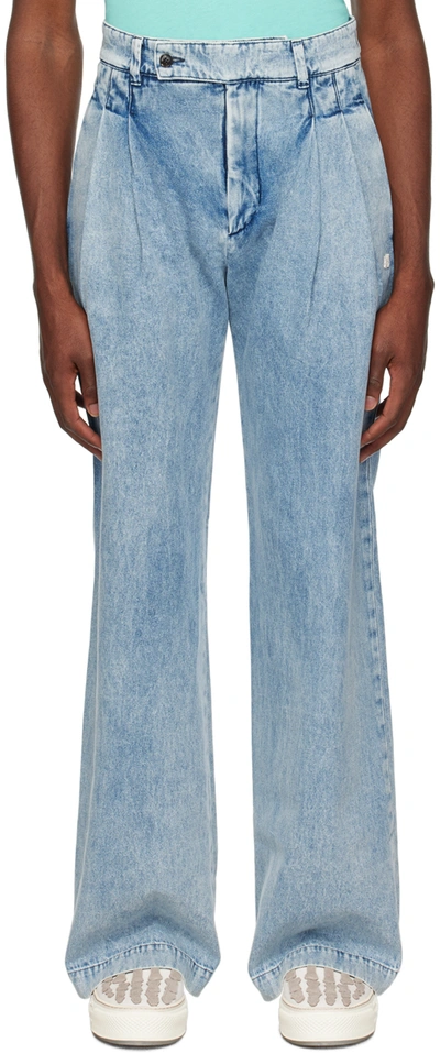 Amiri Indigo Pleated Trousers In Light Washed Indigo