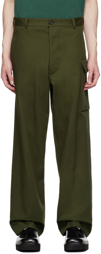 Marni Green Button-fly Trousers In 00v55 Forest Green