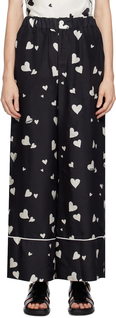 Marni Black Bunch Of Hearts Lounge Pants In Bhn99 Black