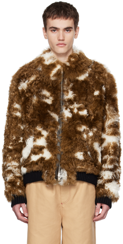 Marni Brown & White Spread Collar Fur Jacket In Rom98 Black Earth