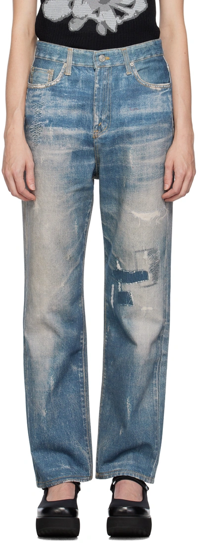 Open Yy Blue Jean Effect Jeans In Denim Blue