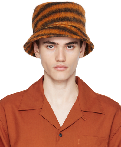 Marni Black & Orange Striped Bucket Hat In Str17 Carrot