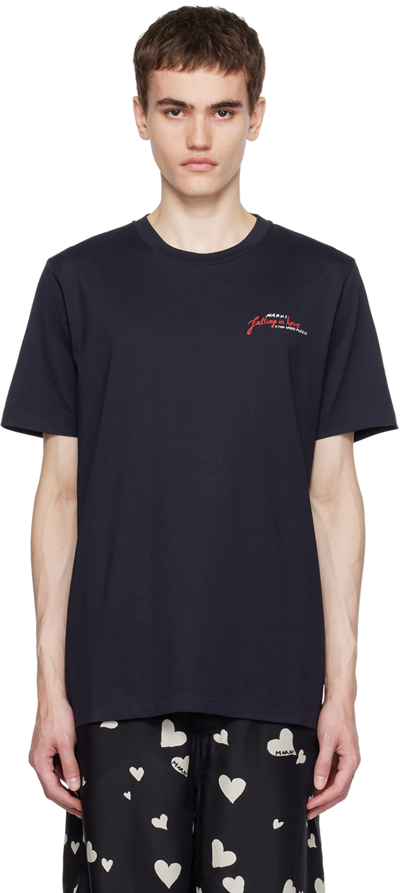 Marni Navy Printed T-shirt In H3b99 Blublack