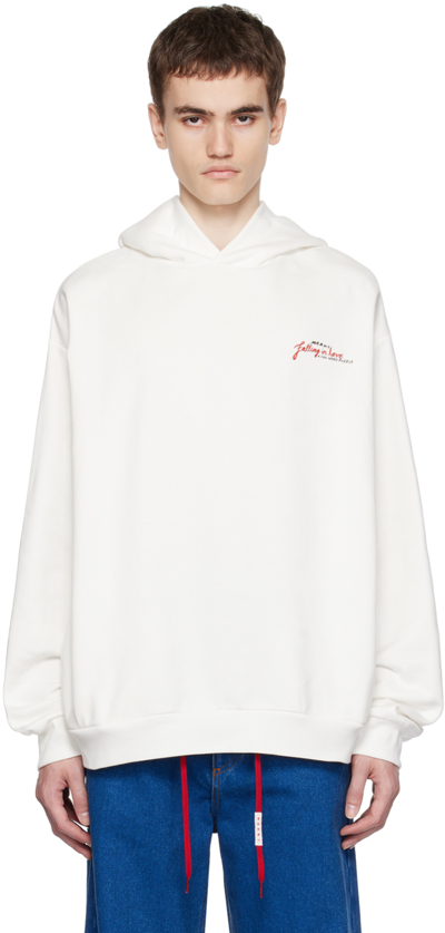 Marni Printed Cotton Jersey Hoodie In H1w03 Stone White