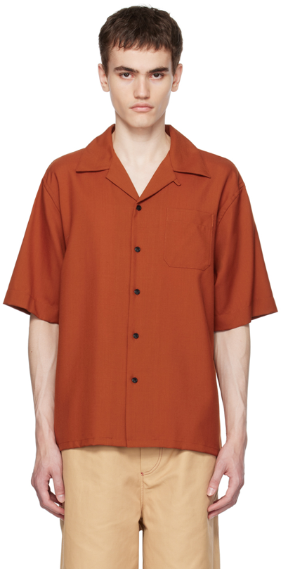 Marni Short-sleeve Virgin Wool Shirt In Orange