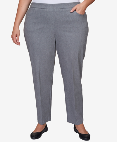 Alfred Dunner Plus Size Point Of View Shaping Tummy Control Flat Front Short Length Pants In Pewter Heather