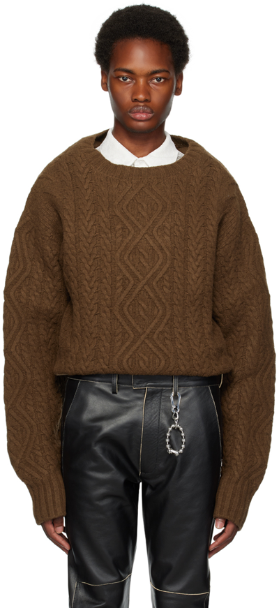 Martine Rose Cable Knit Crewneck Jumper In Brown