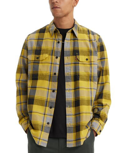 Levi's Men's Big & Tall Relaxed-fit Long Sleeve Button-front Plaid Overshirt In Charlie Plaid Golden Olive