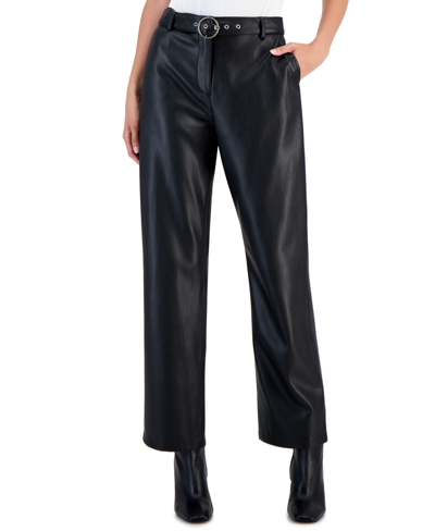 T Tahari Women's Vegan Leather Belted Slim-leg Pants In Black