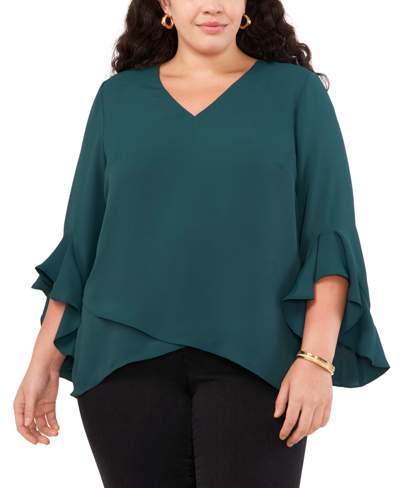 Vince Camuto Plus Size Flutter-sleeve Top In Deep Forest
