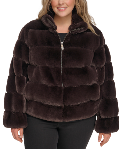 Calvin Klein Women's Plus Size Faux-fur Coat In Chocolate