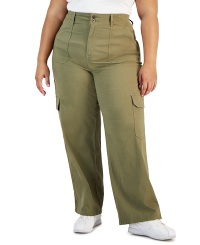 Celebrity Pink Trendy Plus Size Relaxed-fit Straight-leg Cargo Pants In Crushed Oregano