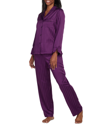 Miss Elaine Women's 2-pc. Striped Notched-collar Pajamas Set In Eggplant