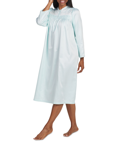 Miss Elaine Women's Embroidered Button-front Nightgown In Turquoise