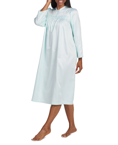 Miss Elaine Women's Embroidered Button-front Nightgown In Turquoise