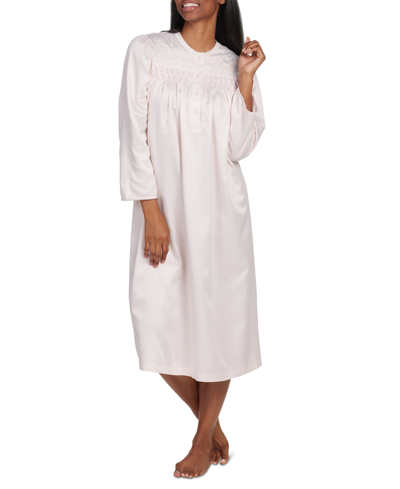 Miss Elaine Petite Embroidered Button-front Nightgown In Peach