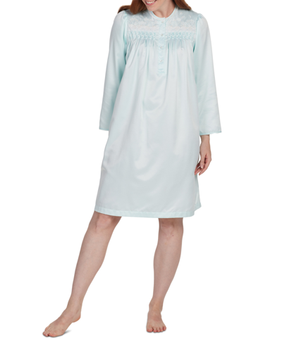 Miss Elaine Women's Embroidered Short Nightgown In Turquoise