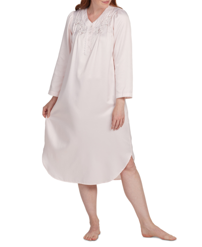 Miss Elaine Petite Embroidered Long-sleeve Nightgown In Peach