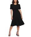 London Times Short Sleeve Fit & Flare Midi Dress In Black