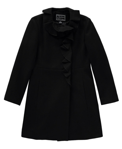 S Rothschild & Co Big Girls Ruffle Front Dress Coat In Black