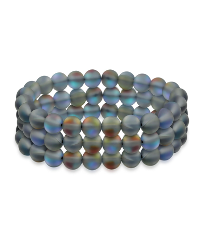 Bling Jewelry Set Of 3 Rainbow Iridescent Created Blue Moonstone Round Bead 8mm Stacking Strand Stretch Bracelet F