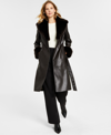 Via Spiga Women's Faux-leather Faux-fur-trim Trench Coat In Espresso