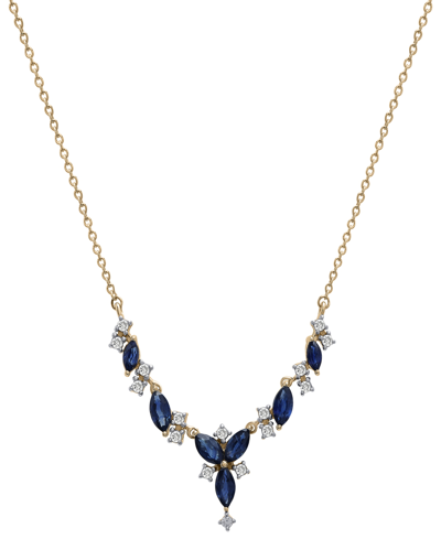 Macy's Sapphire (1-1/4 Ct. T.w.) & Diamond (1/5 Ct. T.w.) Cluster 17" Statement Necklace In 14k Gold