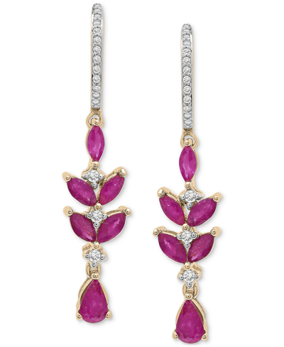 Macy's Ruby (1-5/8 Ct. T.w.) & Diamond (1/8 Ct. T.w.) Drop Earrings In 14k Gold