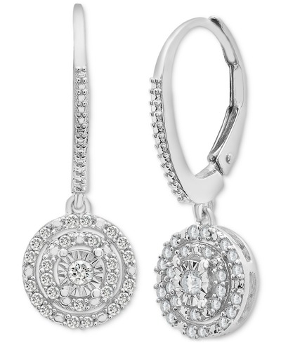 Macy's Diamond Circle Leverback Drop Earrings (1/4 Ct. Tw) In Sterling Silver, Created For