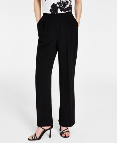 Bar Iii Women's High-rise Crepe Wide-leg Trouser Pants, Created For Macy's In Black