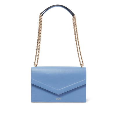 Smythson Envelope Bag With Chain In Panama In Nile Blue