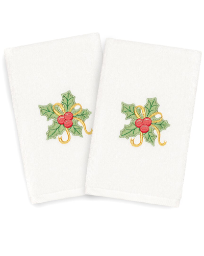 Linum Home Textiles Christmas Holly Bunch White Hand Towels (set Of 2)