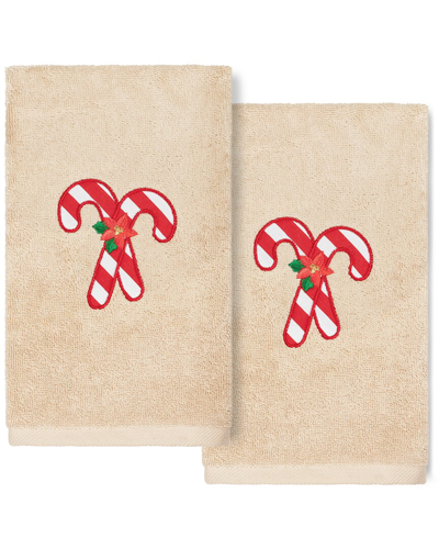 Linum Home Textiles Christmas Candy Canes Sand Hand Towels (set Of 2)