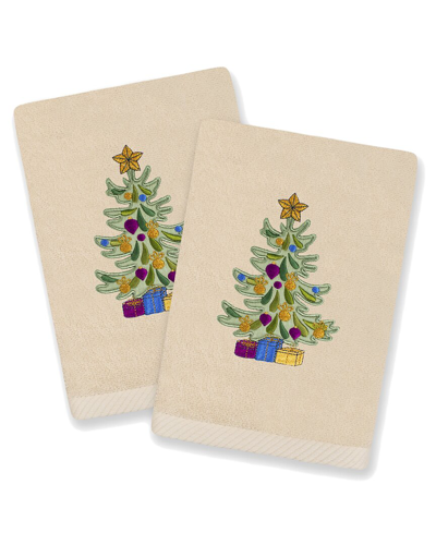 Linum Home Textiles Christmas Presents - Embroidered Luxury Set Of 2 Turkish Cotton Hand Towels In Beige