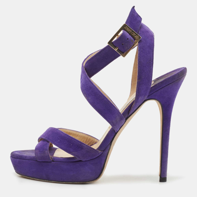 Pre-owned Jimmy Choo Purple Suede Maitai Strappy Platform Sandals Size 38