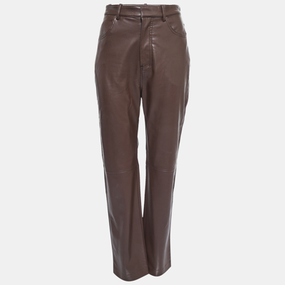 Pre-owned House Of Cb Brown Faux Leather Straight Leg Trousers S