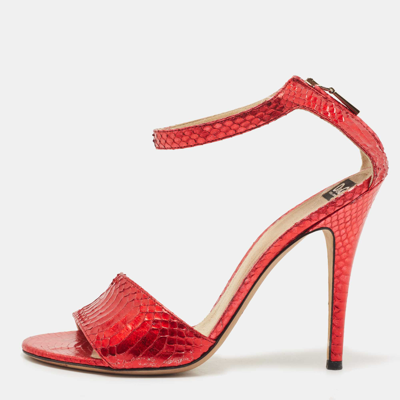 Pre-owned Dolce & Gabbana Red Python Leather Ankle Strap Sandals Size 39