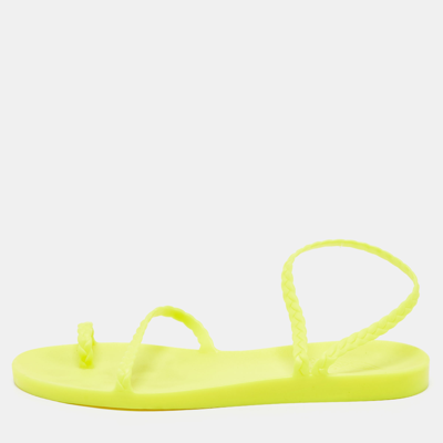 Pre-owned Ancient Greek Sandals Neon Yellow Rubber Eleftheria Flat Sandals Size 38