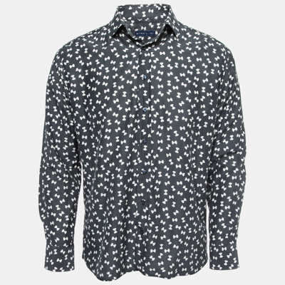 Pre-owned Etro Navy Blue Bow Pasta Printed Cotton Shirt L