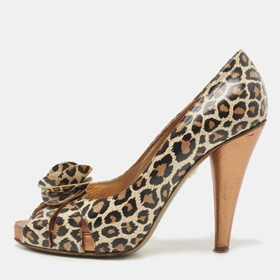 Pre-owned D & G Multicolor Leather Animal Print Peep Toe Pumps Size 39.5