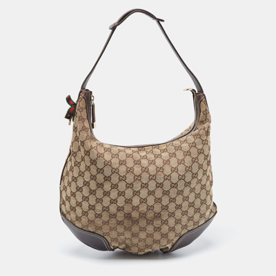 Pre-owned Gucci Beige/brown Gg Canvas And Leather Large Princy Hobo