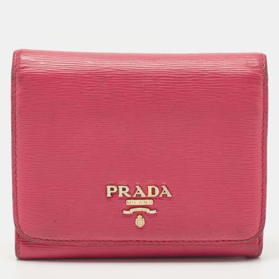 Pre-owned Prada Pink Move Leather Logo Trifold Wallet