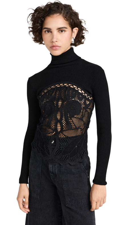 Sea Liesel Embroidery Long Sleeve Combo Top In Black