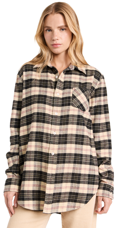 Denimist Boyfriend Shirt In Beige/black Plaid